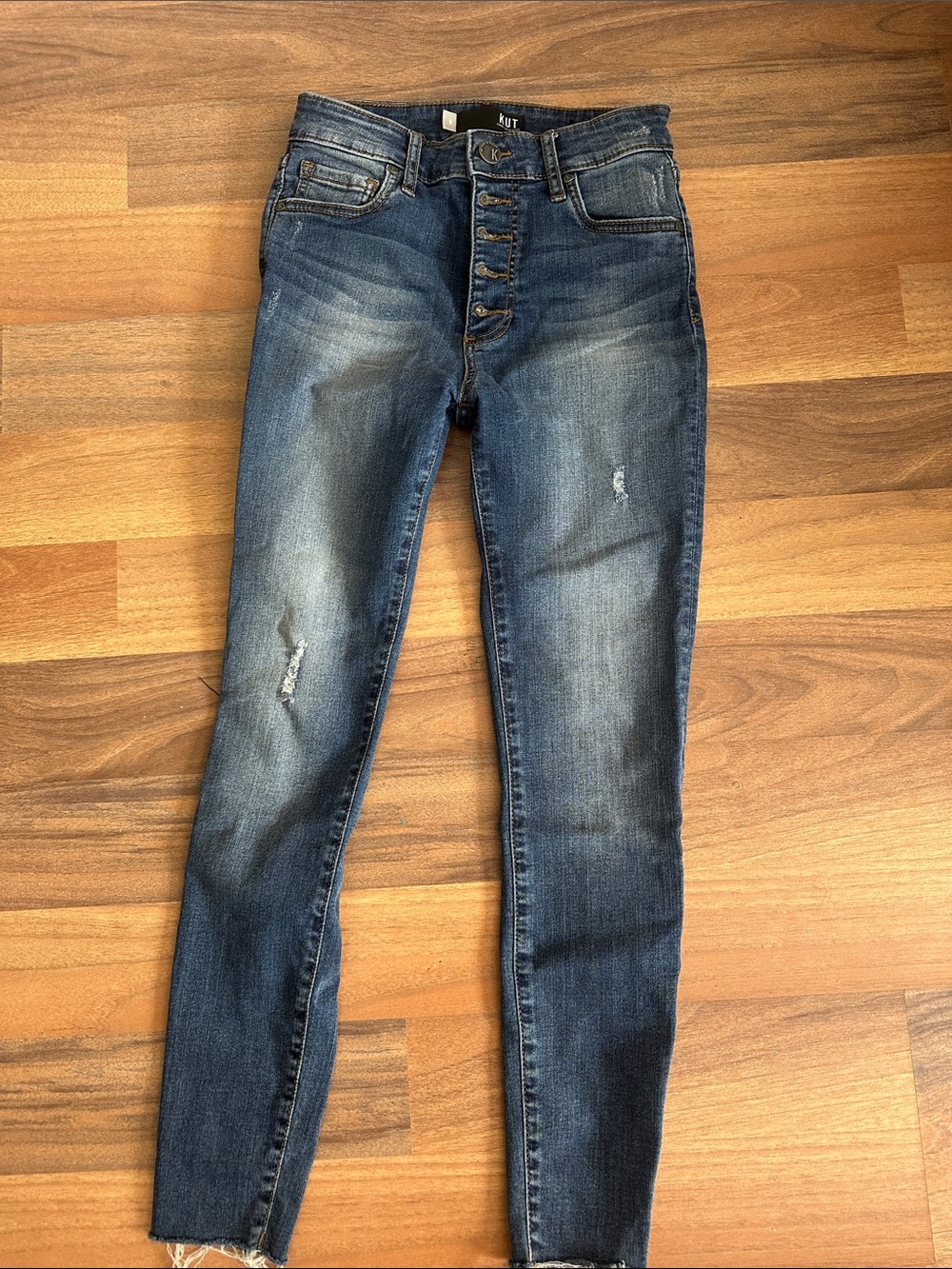 Kut from the Kloth Women's Dark Blue Distressed High-Rise Skinny Jeans